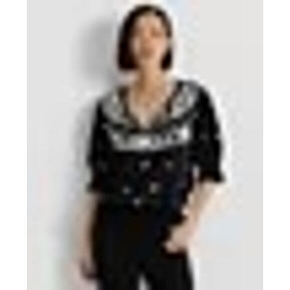 Lauren Ralph Lauren Black White Floral Embroidered Smocked Peasant Top Size 2X - Picture 2 of 11